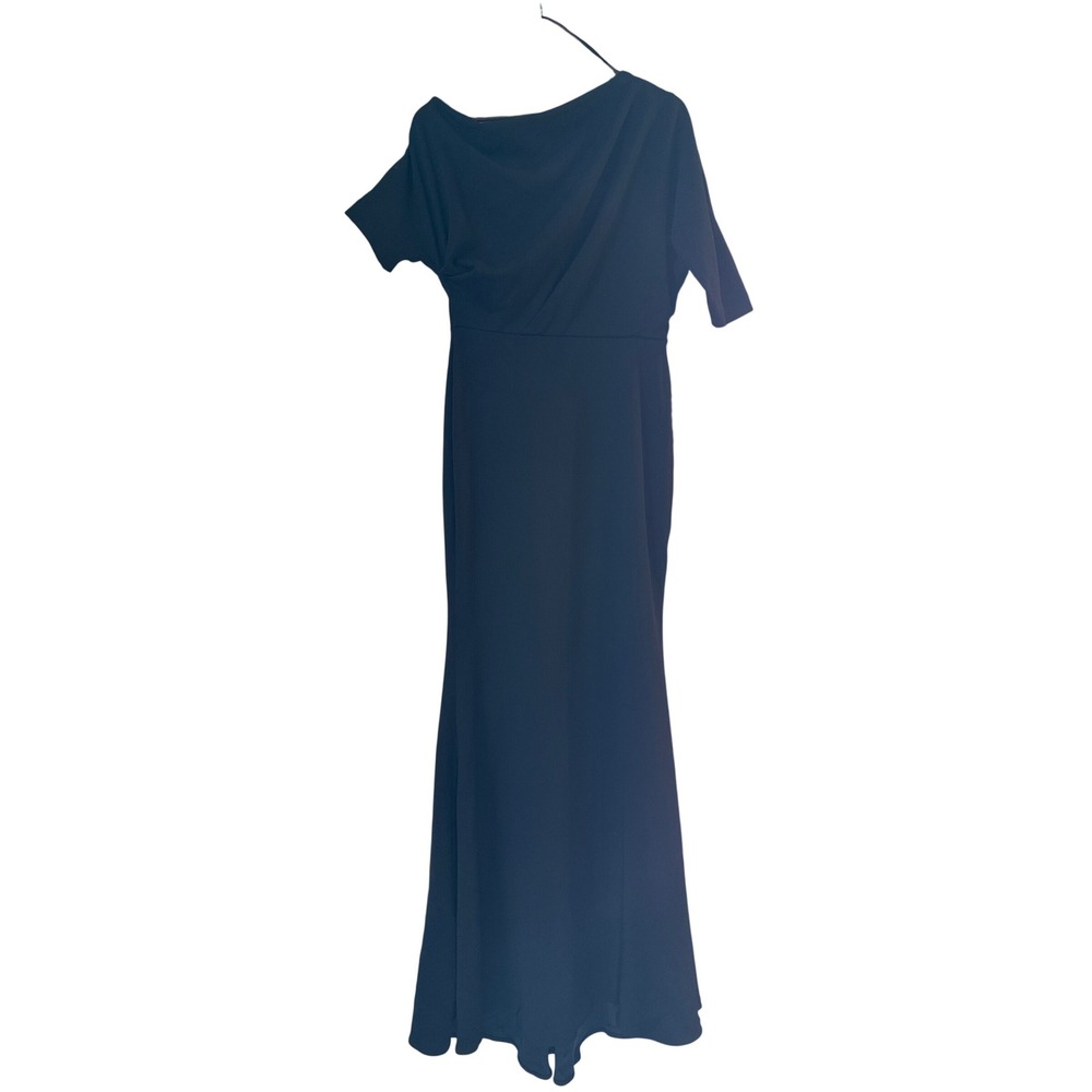 Betsy & Adam Womens One Shoulder Draped Evening Gown Navy Blue Size 8 A25025 - Picture 2 of 10